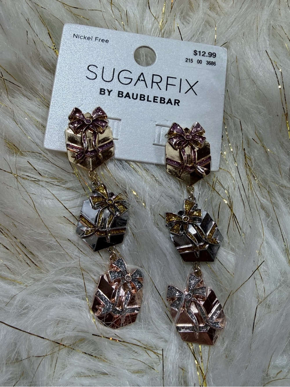 NWT Sugarfix BaubleBar Gift Box Earrings Christmas Present Dangle